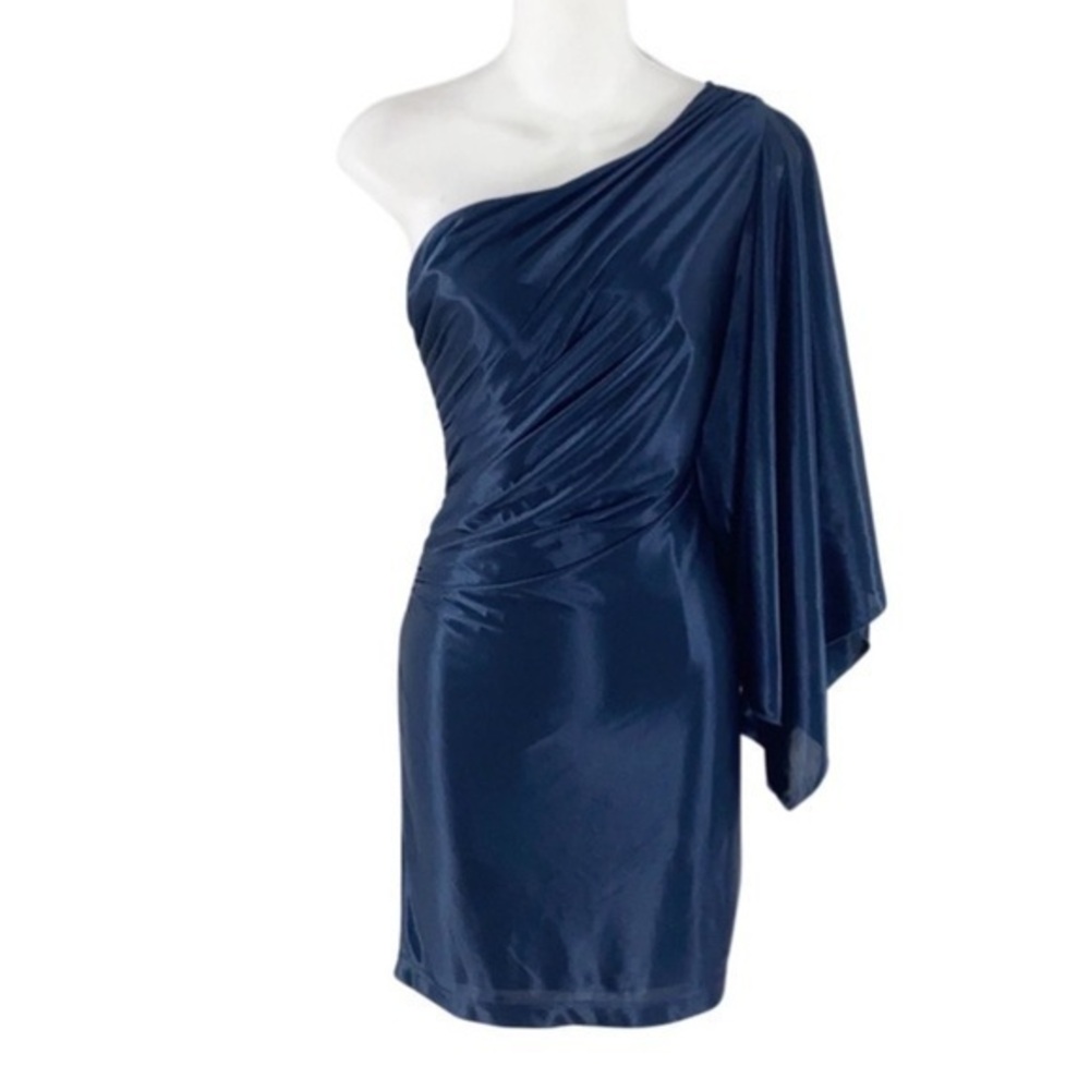 Hailey Logan by Adrianna Papell navy one drape sleeve dress